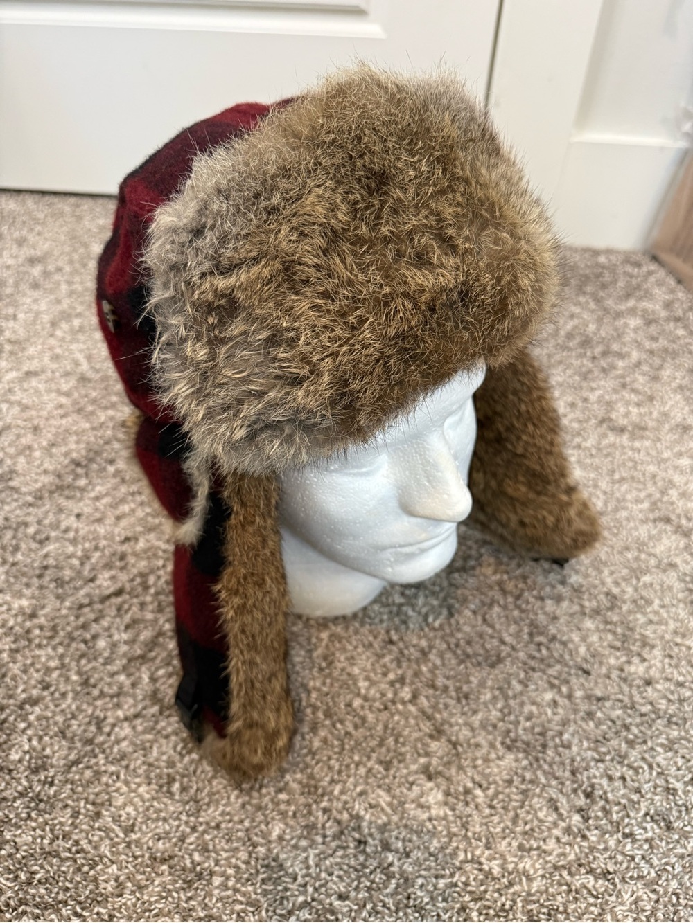Mad Bomber Red Plaid Rabbit Fur Trapper Hat Size Large Winter Hunting Wool READ